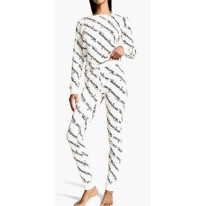 VICTORIA'S SECRET Sz LG WomenThermal Pajama Black Whit Logo 97% Cotton Stretch